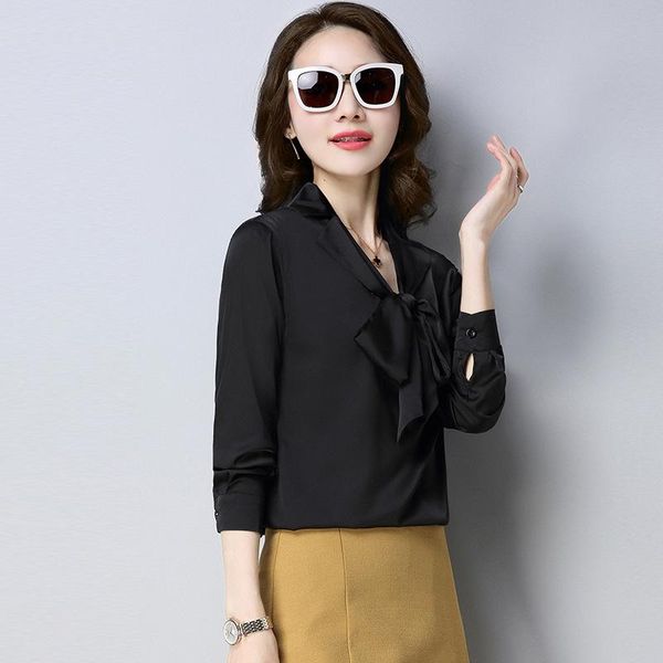 

2021 new blouse long sleeve womens blouse turn down collar office shirt tunic casual loose, White