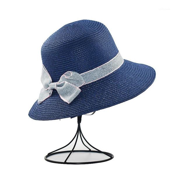 

wide brim hats korean-style parent-child fisherman all-match dome hat straw beach female sunshade sun summer fashion1, Blue;gray