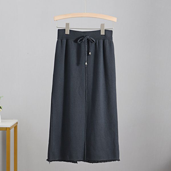 

2021 new knit women drawstring midi skirts autumn winter long maxi bodycon pencil sweater skirt sdxh, Black