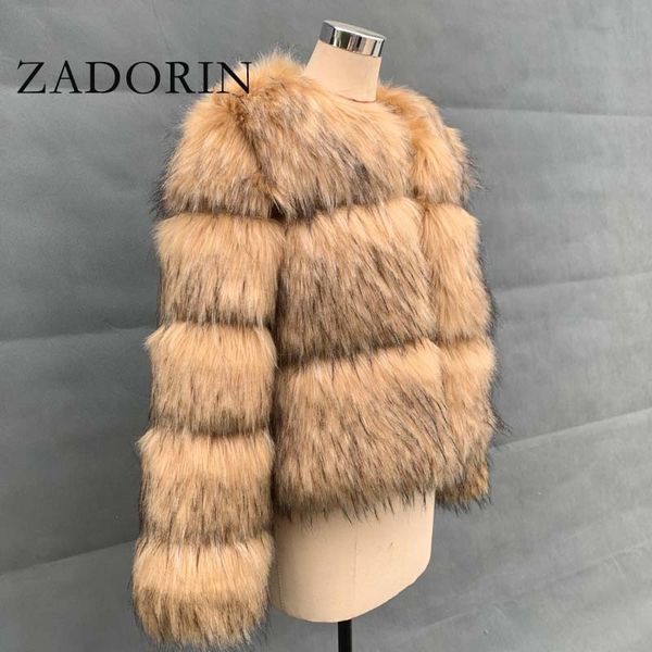 

zadorin women fashion faux raccoon fur coat luxury short furry fur jacket women winter plush fluffy fur coats for women 201110, Black
