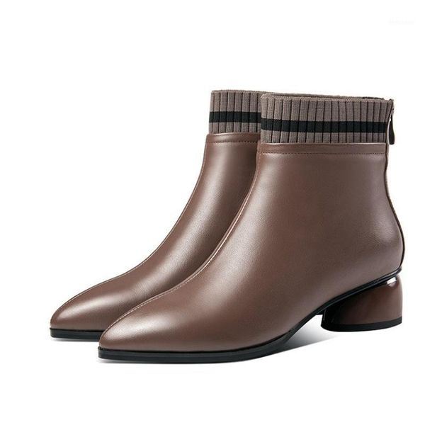 

boots timalina winter women sewing pointed toe zipper casual fashion ankle for thick heels leather ladies shoes1, Black