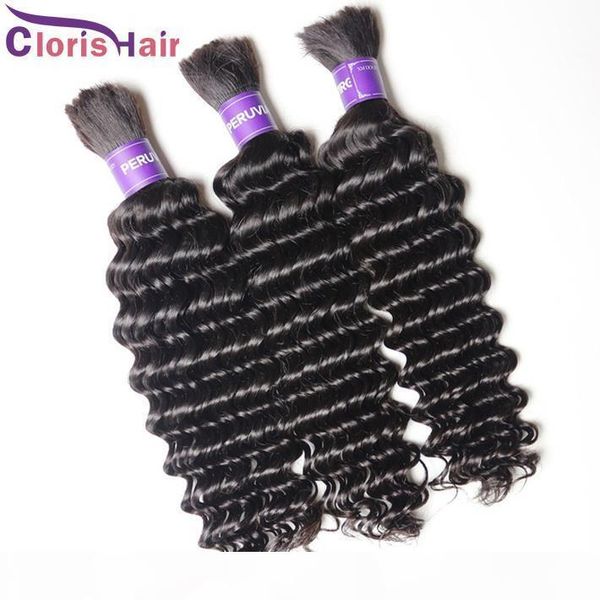 

raw indian curly human hair bulk 3 bundles unprocessed deep wave hair extensions in bulk no weft for braiding soft human hair bulk, Black