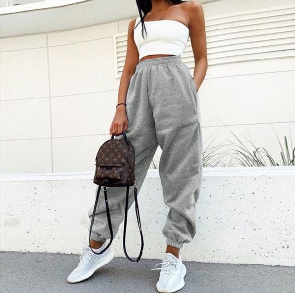 

women's pants & capris home leisure all-match pamts high waist drawstring ankle banded sweatpants woman haren, Black;white