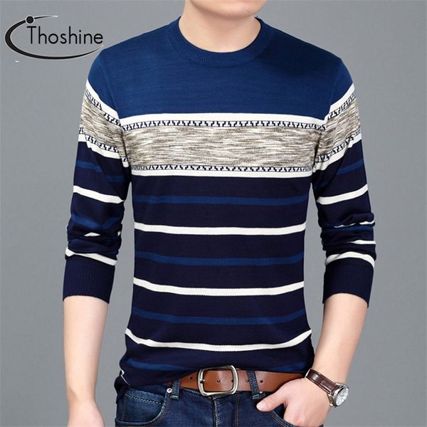 

thoshine brand spring autumn style men knitted thin sweaters striped long casual wool pullovers male fashion knitting outerwear 201222, White;black