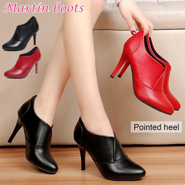

boots high heel winter for women elegant dress shoes pointed toe ankle tc21, Black