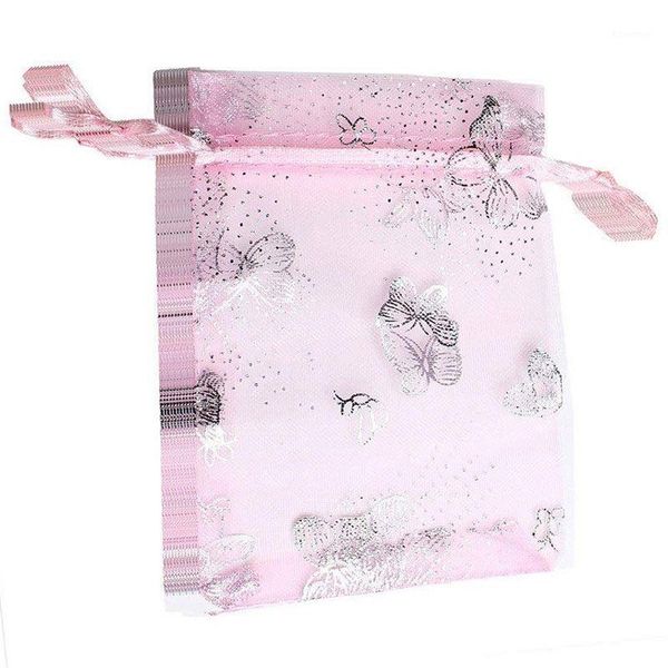 

organza gift bags, 100pcs drawstring jewelry candy chocolate favor pouch bags party wedding(4.7x3.5-inch),pink1