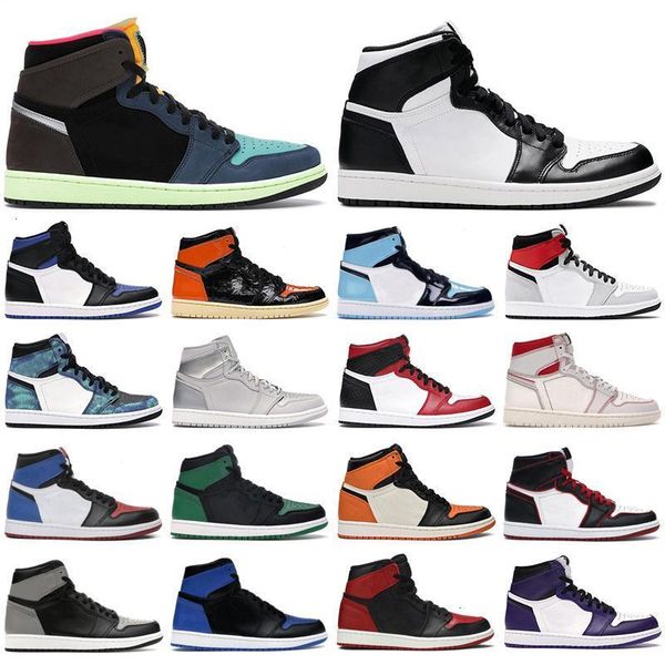 

mens верховного 1s basketball ог shoes jumpman 1 obsidian royal toe dark mocha unc top 3 chicago бред banned мужчин женщин тренеры кроссовки, Black