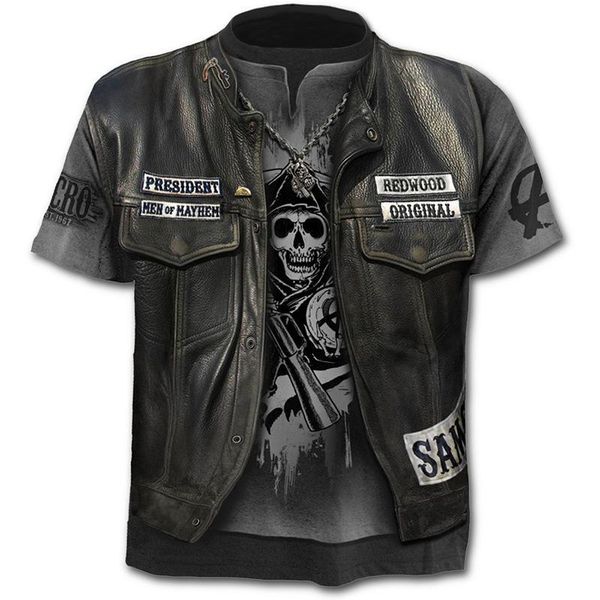 

2020 new fake jacket print t-shirt skull 3d t-shirt summer trendy short sleeve t-shirt men/female short sleeve top, White;black