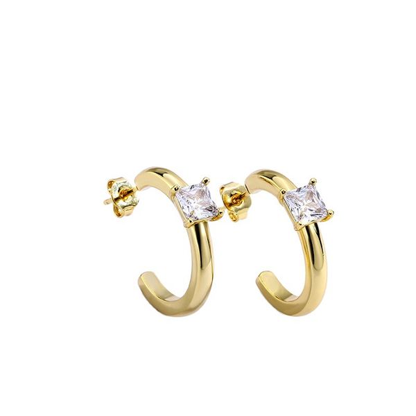 

european and american gold gas zircon earrings female fashion c-shaped round diamond earrings fashion jewelry, Golden;silver