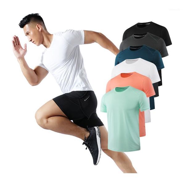 

running jerseys t-shirts gym shirt men bodybuilding training jogging short sleeve fitness workout tee quick dry1, Black;blue