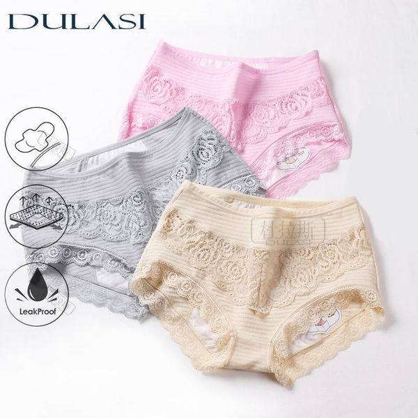 

dropshipping leak proof menstrual panties physiological pants women underwear comfort cotton lace mid rise briefs dulasi1, Black;pink