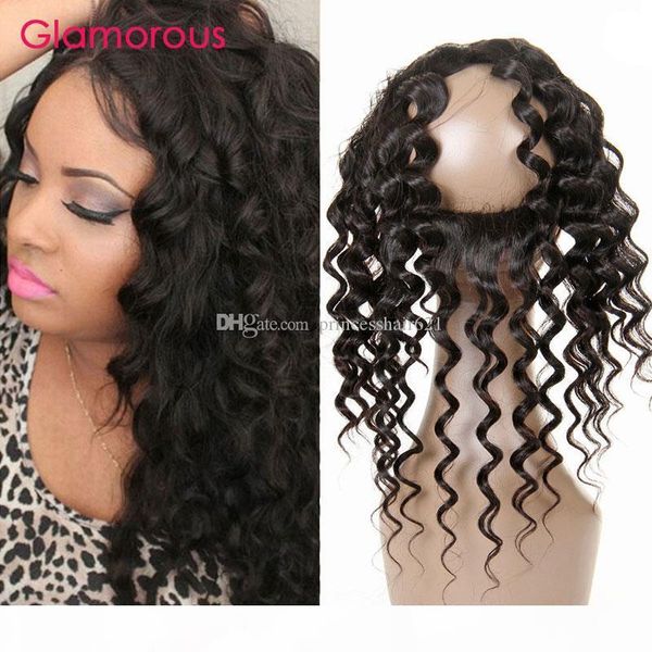 

glamorous human hair closure malaysian natural wave 360 frontal natural color peruvian indian brazilian human hair 360 lace frontal closures, Black;brown