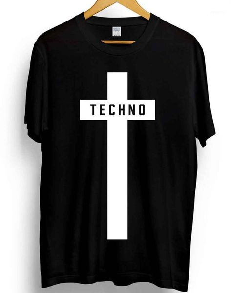 

techno cross printed t-shirt mens music festival fashion detroit 100% cotton summer tee printed o-neck order t shirt1, White;black