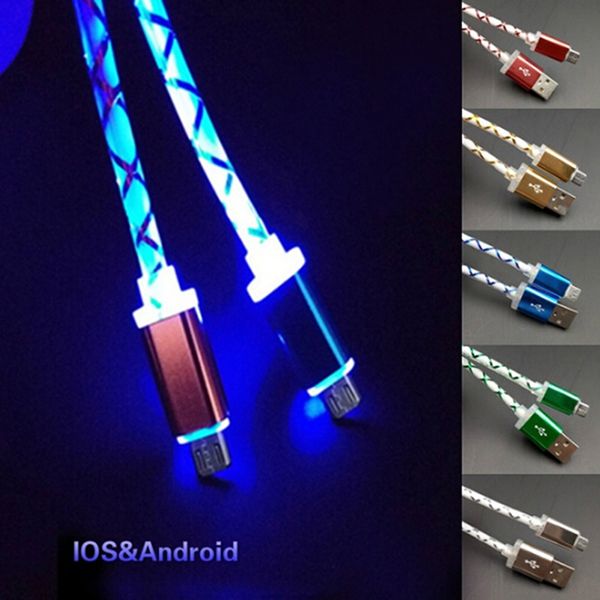 

visible led flow light micro usb charging data sync cable for android universal phone 1m cables