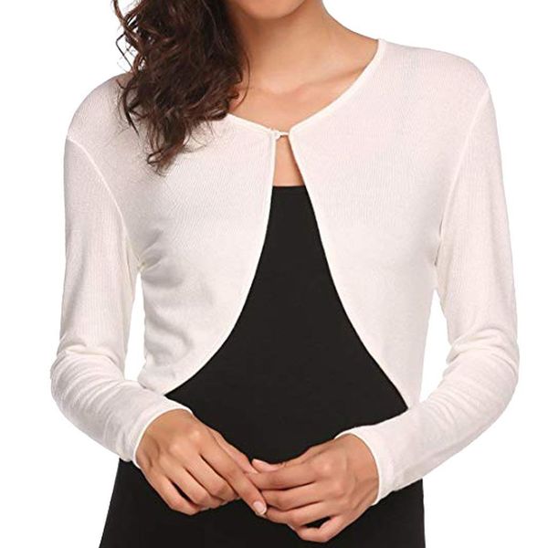 

women long sleeve bolero shrug knit sweater cropped knitwear cardigan fashion casual home slim fit sweater, White;black