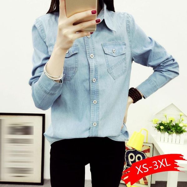 

autumn women casual jeans long sleeve blouse fashion slim denim shirt office female clothing denim blusas mujer1, White