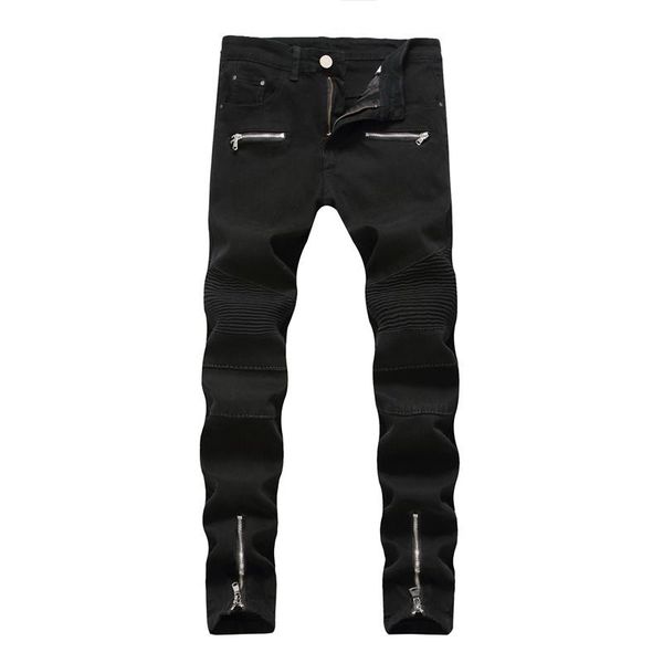 

men's jeans zipper slim car pants straight hip hop street wear, Blue