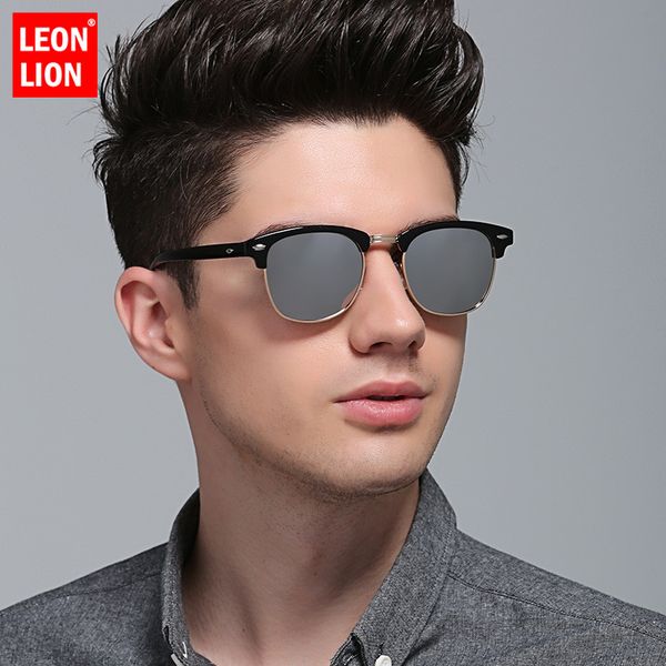 

leonlion 2019 polarized semi-rimless sunglasses women/men vintage rice nail uv400 classic eyewear brand designer sun glasses, White;black