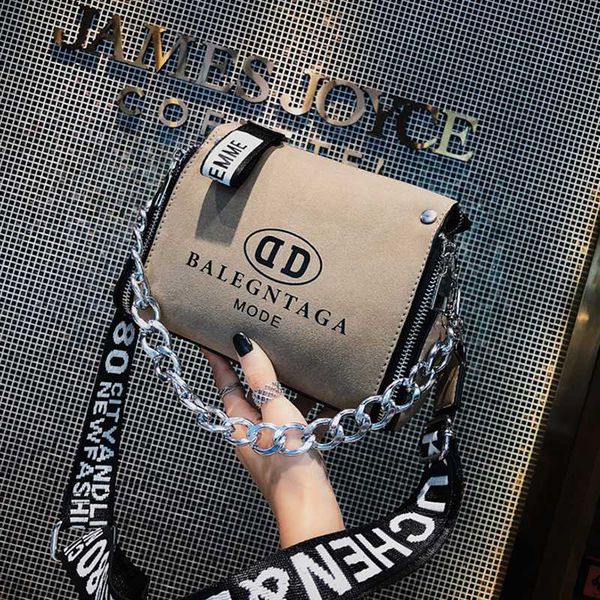 

scrub leather messenger bag 2020 new fashion women handbags letter wide strap chains design bucket shoulder bag bolsa feminina