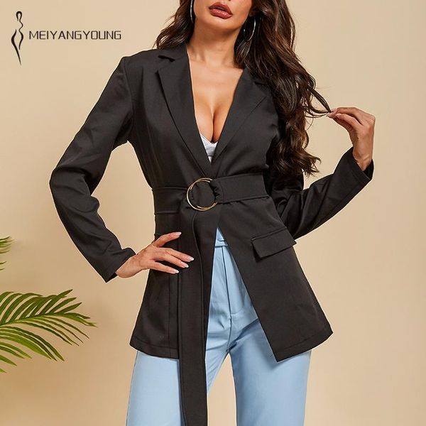 

meiyangyoung сплошной цвет женские куртки сыпучие длинным рукавом женский пиджак отложным коллора женские куртки и пальто 2020 весте, White;black