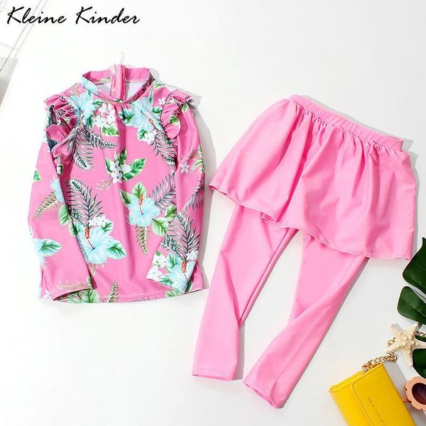 

children's swimwear toddler girls uv protection 3pcs long sleeved rashguard + skirted leggings children's swimsuit girl kids swimm
