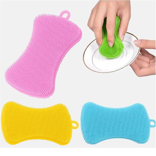 

1/3/4pcs kitchen cleaning brush pot pan sponge scrubber fruit vegetable dish sile dishwashing brush washing cleaning bbynsp