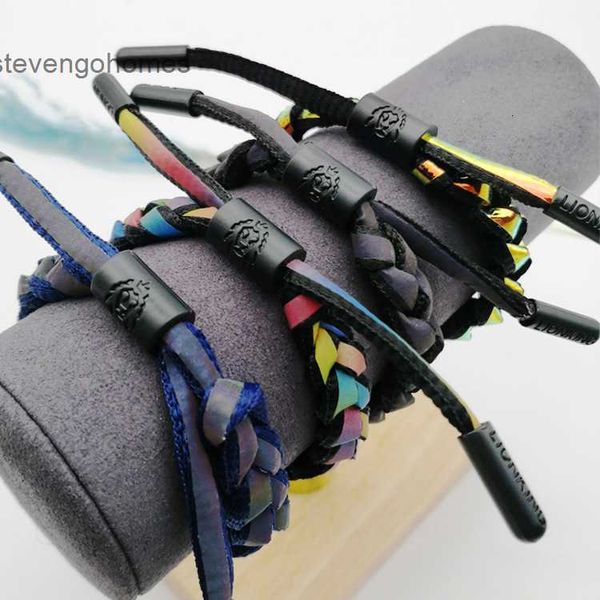 

plastic non lion holographic reflective shoelace woven student couple rainbow bracelet, Silver