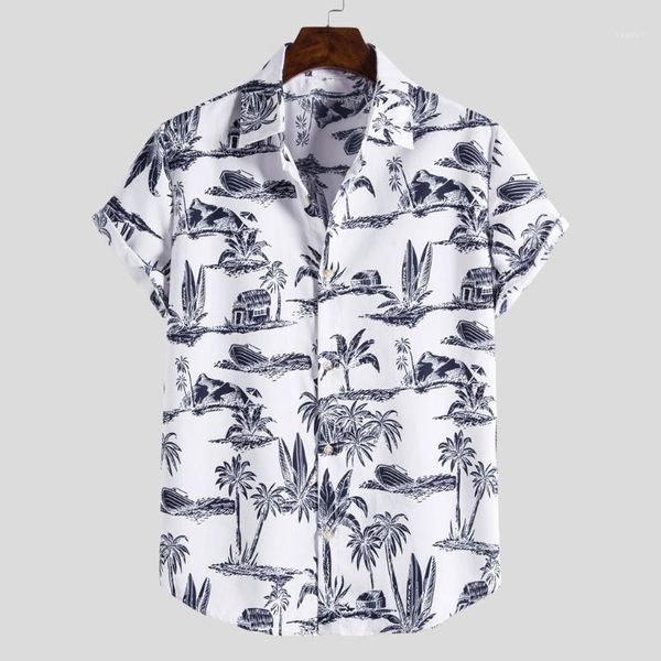 

men shirt vintage ethnic printed turn down collar short sleeve loose hit color hawaiian casual shirt streetwear chemise homme1, White;black