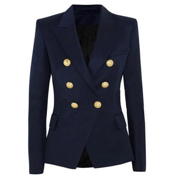 

new fashion blazer jacket women's double breasted metal lion buttons blazer outer, White;black