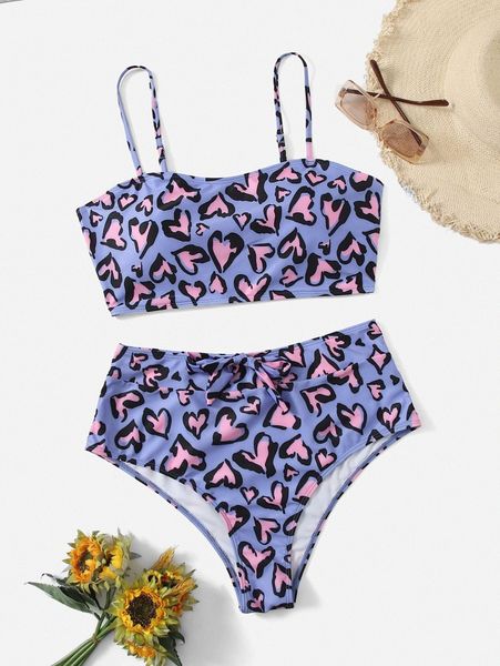 

plus heart print bikini swimsuit 56kw#, Black