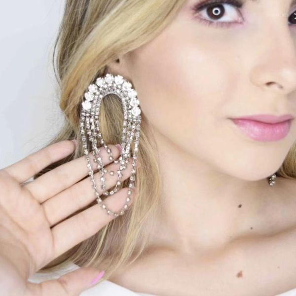 

women fashion shiny rhinestone dangle earrings jewelry fashion show trendy lady's evening dress statement earrings accessories1, Silver
