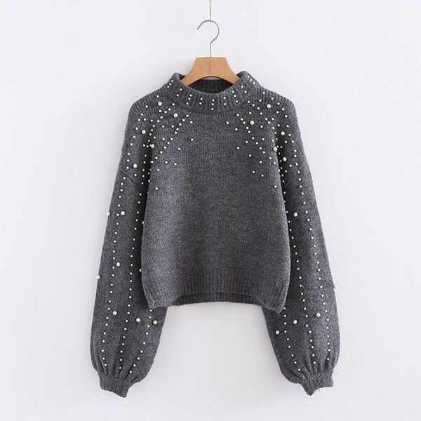 

[ewq] 2019 new spring winter round collar long sleeve short sweater beads splice loose casual pullovers women fashion tide oc8441, White;black