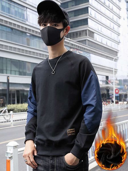 

long sleeve trend sweater t-shirt 2020 bottom men's winter style plush autumn clothes, Black