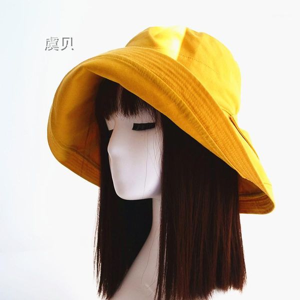 

cotton sunscreen bucket hat ginger color bowknot women summer beach casual wide brim sun cap girl foldable visor hat with rope1, Blue;gray