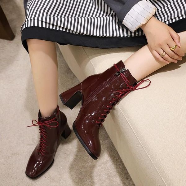 

winter boots lady brand women's shoes zipper 2021 fashion large size high heel rubber ankle rock autumn riding sewing1, Black