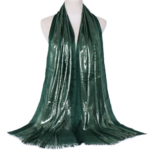 

1 pcs plain lurex glitter hijab soft scarf tassel shimmer silver shawl muslim solid color scarves wraps cotton headband 180*63cm y201007, Blue;gray
