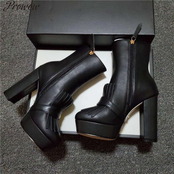 

prowow new platform boots women designer boots desert boot real leather coarse size 35-42 winter shoes women, Black