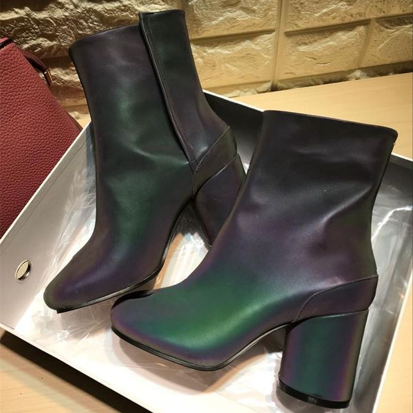 

boots winter tabi women high heels botas mujer leather ankle for cozy shining feminina luxury zapatos de, Black