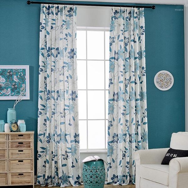 

blue red floral decorative blackout curtains for living room bedroom kitchen cortinas pastoral style window shading rate 41%-85%1
