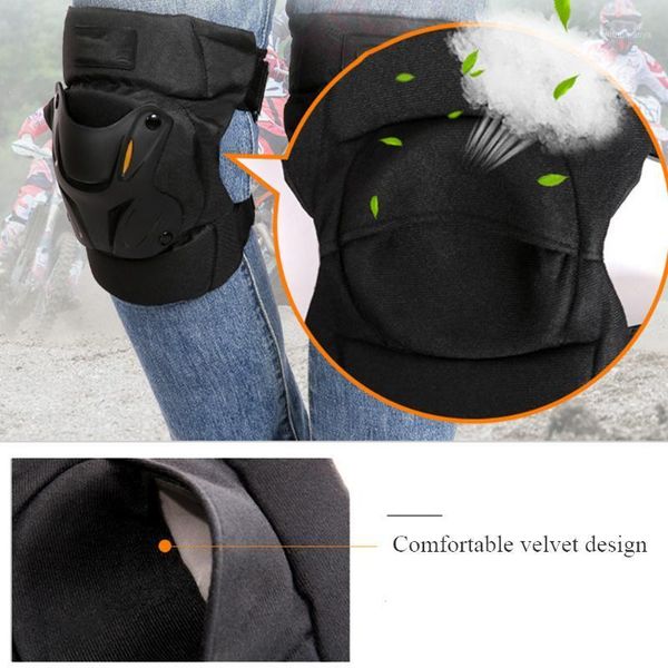

1 pair universal ergonomically guard gear anti fall black protective motorcycle kneepad skating adjustable strap biking durable1