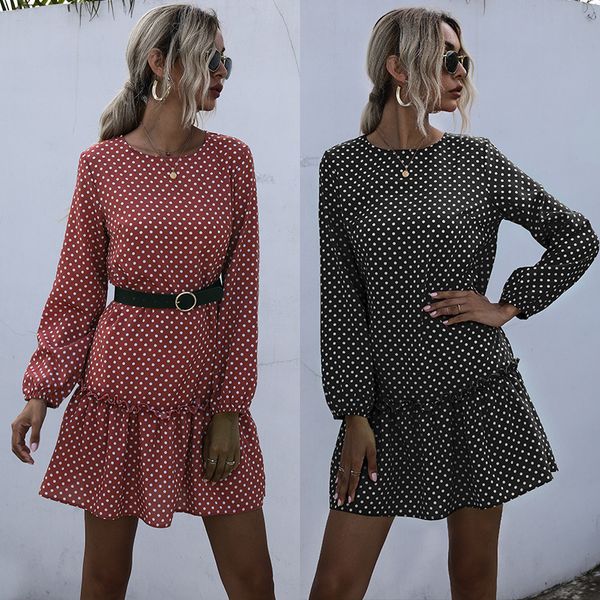 

2020 foreign trade wave printing long-sleeved cross-border autumn and winter dress female european and american ins temperament, Black;gray