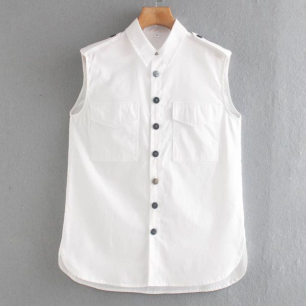 

zoepo casual turn down collar blouses women fashion white shirts women elegant buttons sleeveless female ladies he