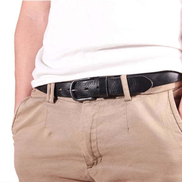 

narrow pants layer pure cow leather soft men's casual versatile pin buckle belt fashion, Black;brown
