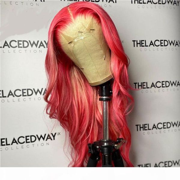 

preplucked pink colored body wave 13x6 transparent lace front human hair wigs with baby hair 4*4 silk base wigs adjustable strap, Black;brown