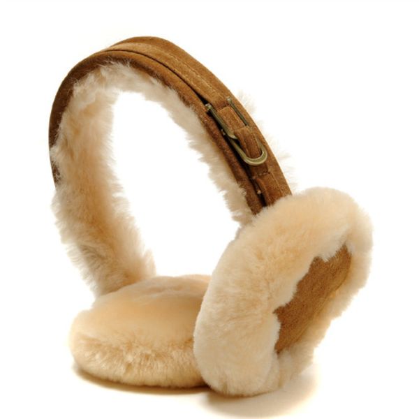 

australian sheepskin one men and women leather wool earmuffs wrap care fur ear warm music earmuff