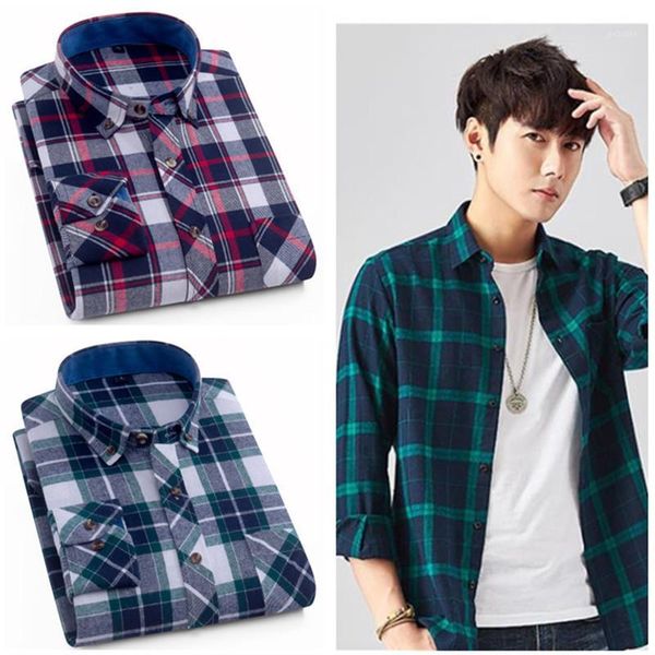 

autumn flannel men's cotton-blend casual long-sleeved shirts, soft and comfortable fabrics, fashion wild striped plaid shirts1, White;black