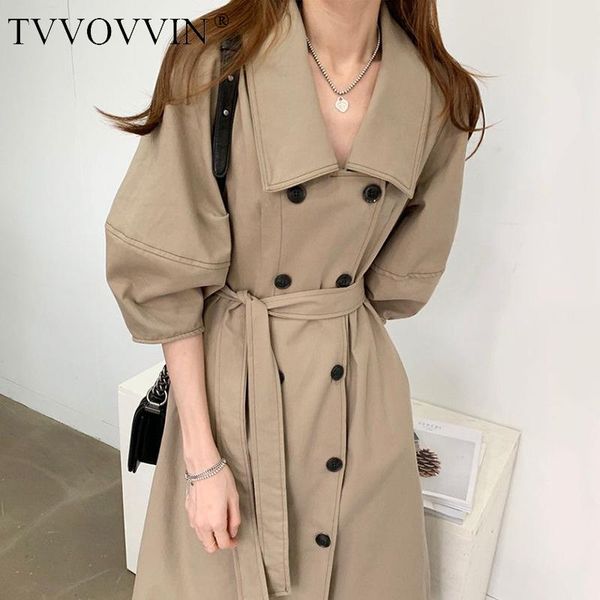 

tvvovvin puff coat women trench sleeve bandage vintage windbreaker women khaki casual long overcoat autumn winter long coats o47, Tan;black