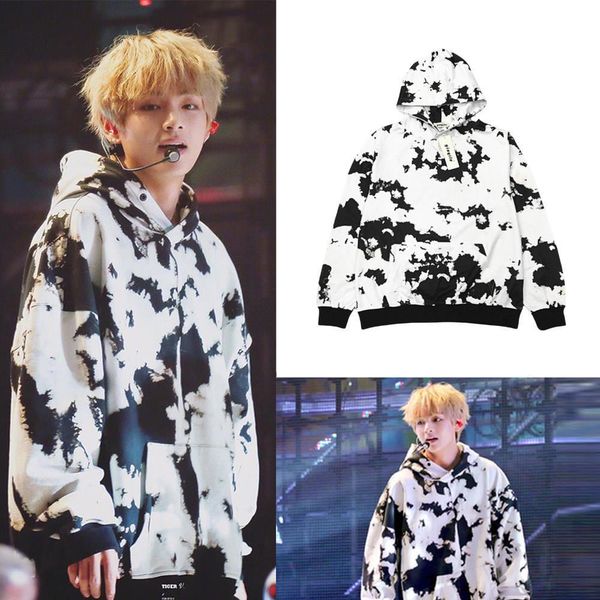 

v kim tae hyu то же самое граффити толстовка с капюшоном корейская мода hiphop kpop одежда merch мужчины женщина одежда днк стадия mv костюм, Black