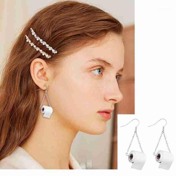 

funny roll paper dangle drop earring necklace creative paper towel toilet earrings for woman girl personality jewelry gift1, Silver