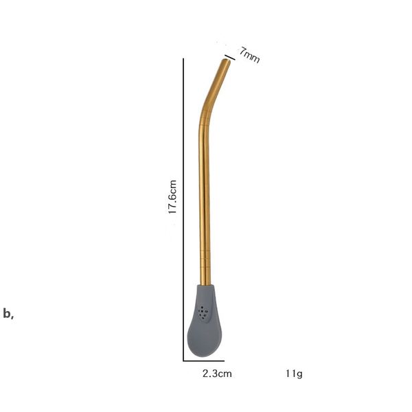 Cucchiai di paglia in silicone in acciaio inox Fiore Cannucce con filtro per tè Cucchiaio Creativo Strumento per mescolare il caffè Bar Utensili da cucina 7 colori RRE12622